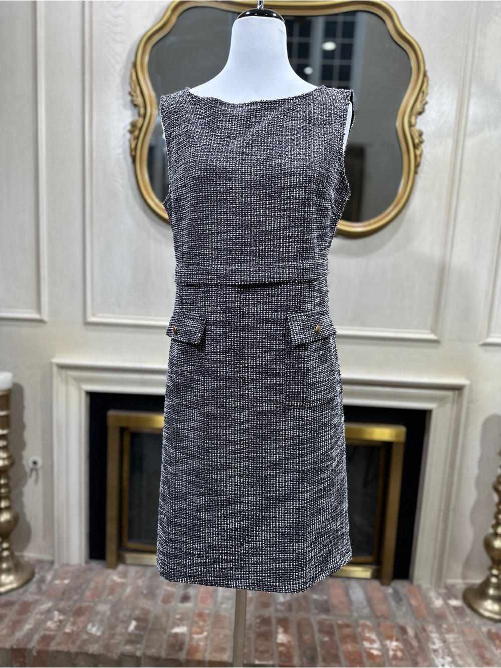 Hobemty‎ Shift Dress M Black White Tweed Metallic Old Money Preppy Clueless